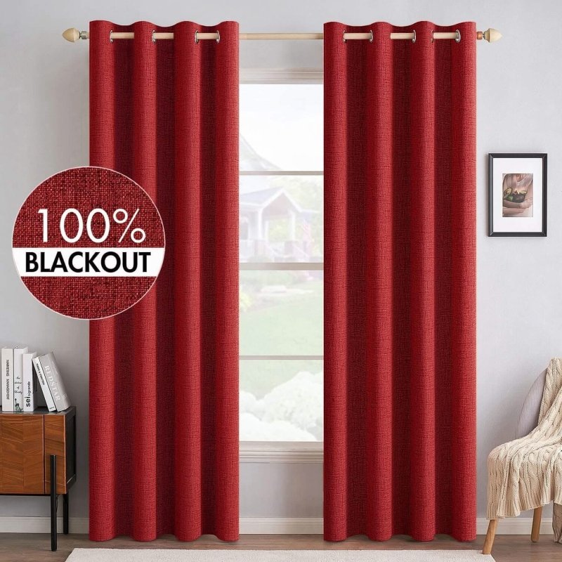 "Velle" Customized 100% Blackout Linen Textured Curtains (2 Panels) - Miulee