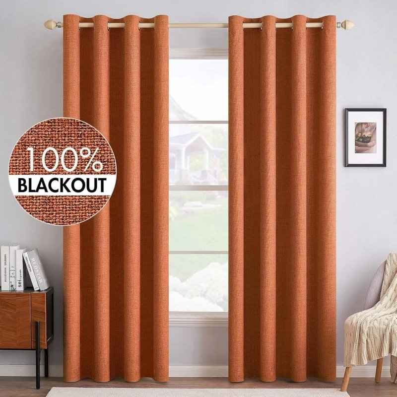 "Velle" Customized 100% Blackout Linen Textured Curtains (2 Panels) - Miulee