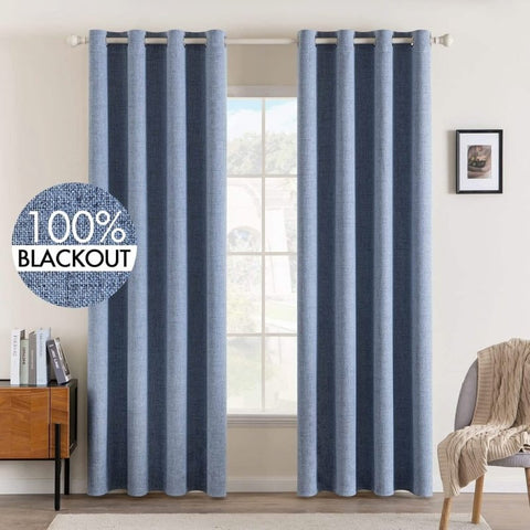 "Velle" Customized 100% Blackout Linen Textured Curtains (2 Panels) - Miulee