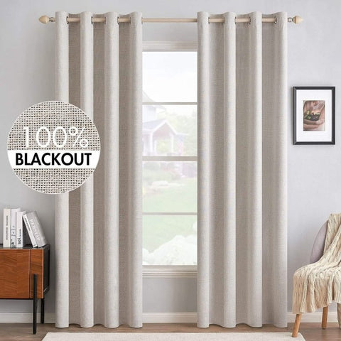 "Velle" Customized 100% Blackout Linen Textured Curtains (2 Panels) - Miulee