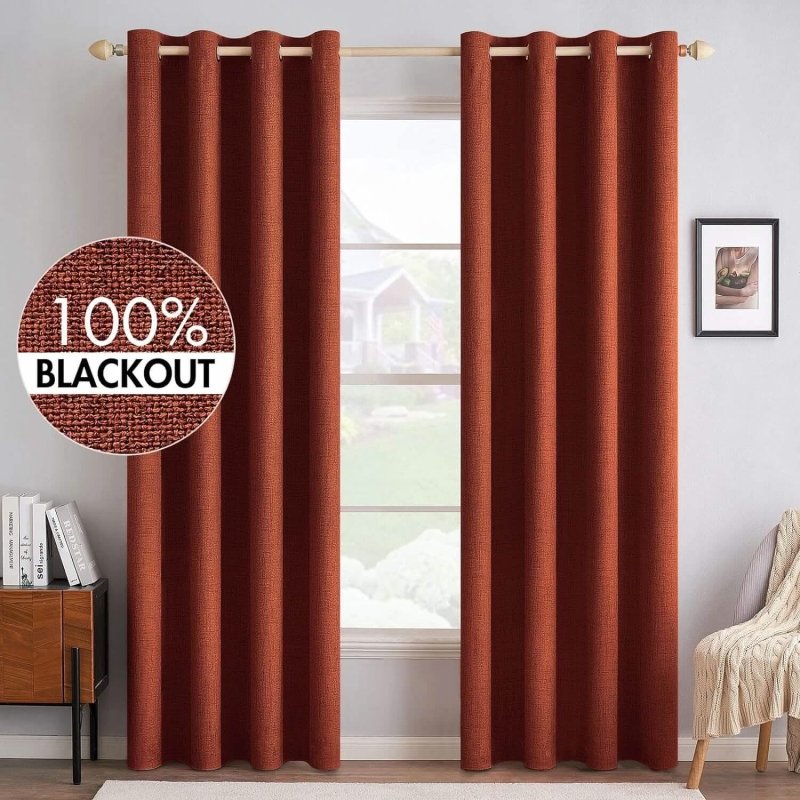 "Velle" Customized 100% Blackout Linen Textured Curtains (2 Panels) - Miulee