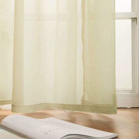 MIULEE Beige Solid Sheer Curtains Elegant Grommet Window Voile Panels Drapes Treatment 2 Panels - Miulee