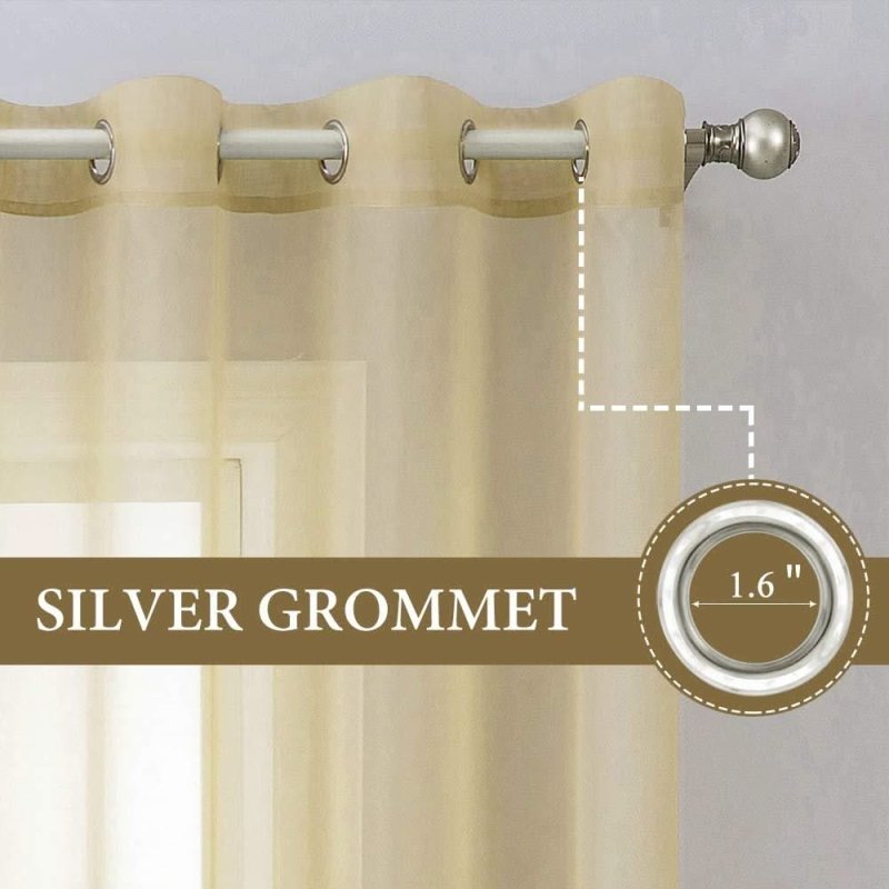 MIULEE Beige Solid Sheer Curtains Elegant Grommet Window Voile Panels Drapes Treatment 2 Panels - Miulee