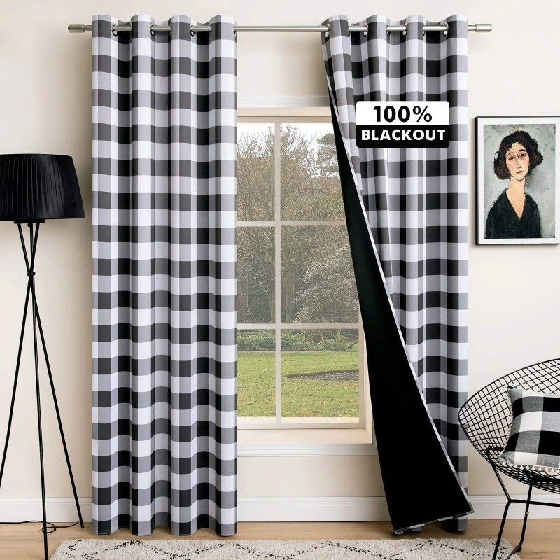 MIULEE Buffalo Plaid Curtains for Farmhouse Bedroom, Blackout Window Drapes with Grommets 2 Panels - Miulee