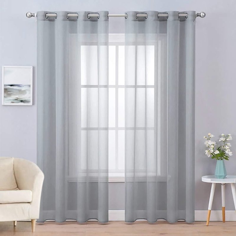 MIULEE Dark Grey Solid Sheer Curtains Elegant Grommet Window Voile Panels Drapes Treatment 2 Panels - Miulee