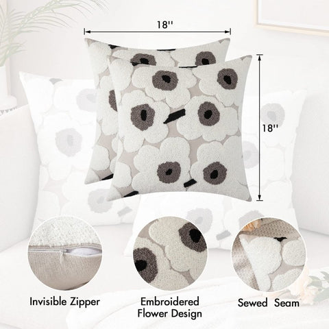 MIULEE Decorative Throw Pillow Covers with Embroidered Flower Square Boho Woven Soft Solid Pillowcases 2 Pack - Miulee