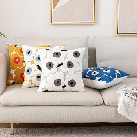 MIULEE Decorative Throw Pillow Covers with Embroidered Flower Square Boho Woven Soft Solid Pillowcases 2 Pack - Miulee
