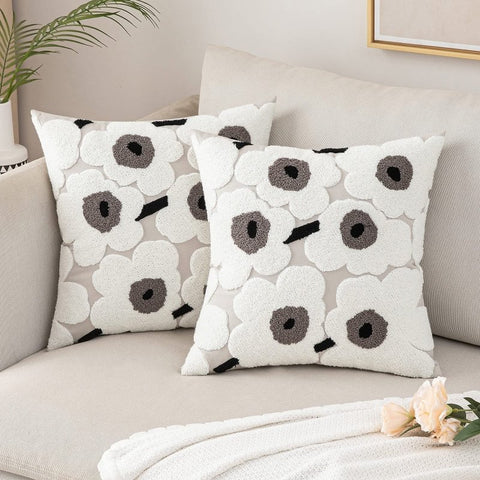 MIULEE Decorative Throw Pillow Covers with Embroidered Flower Square Boho Woven Soft Solid Pillowcases 2 Pack - Miulee