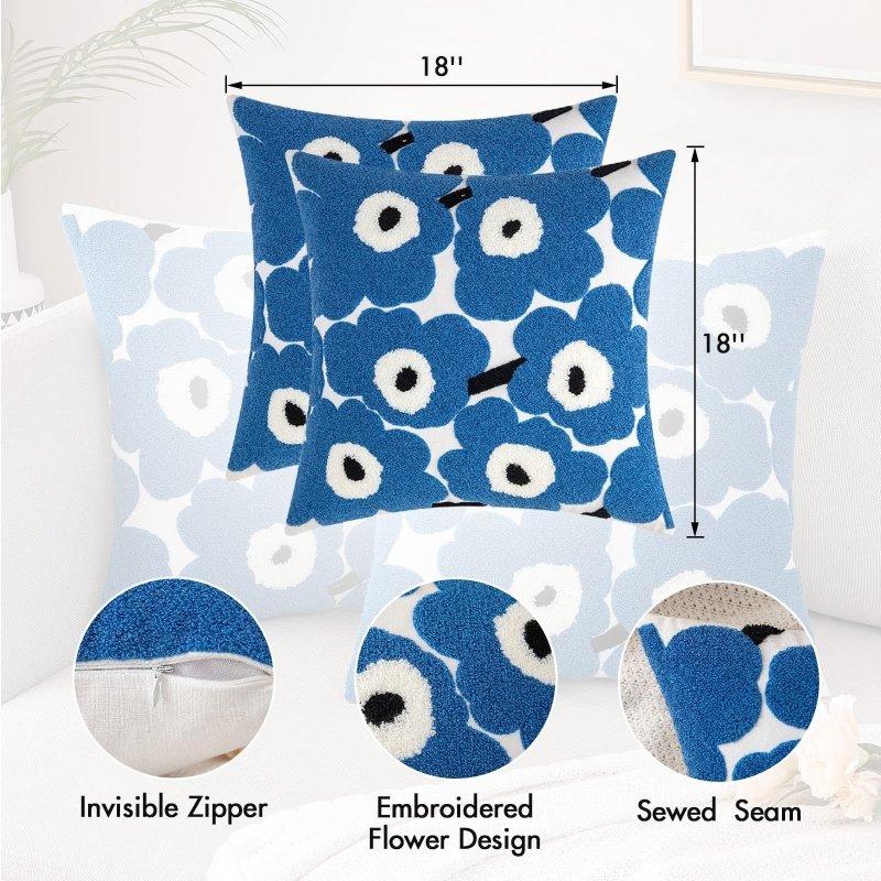 MIULEE Decorative Throw Pillow Covers with Embroidered Flower Square Boho Woven Soft Solid Pillowcases 2 Pack - Miulee