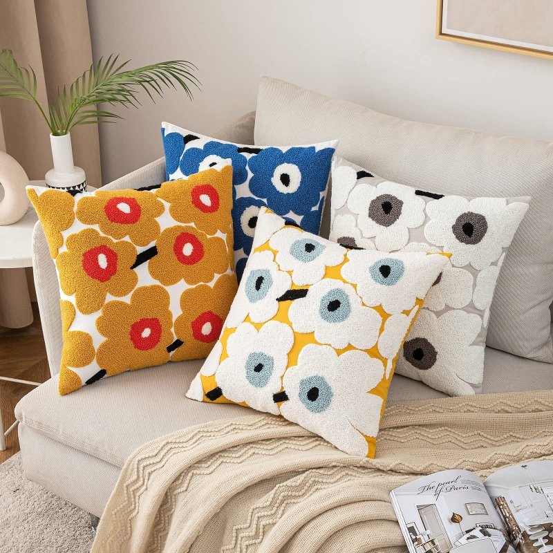 MIULEE Decorative Throw Pillow Covers with Embroidered Flower Square Boho Woven Soft Solid Pillowcases 2 Pack - Miulee