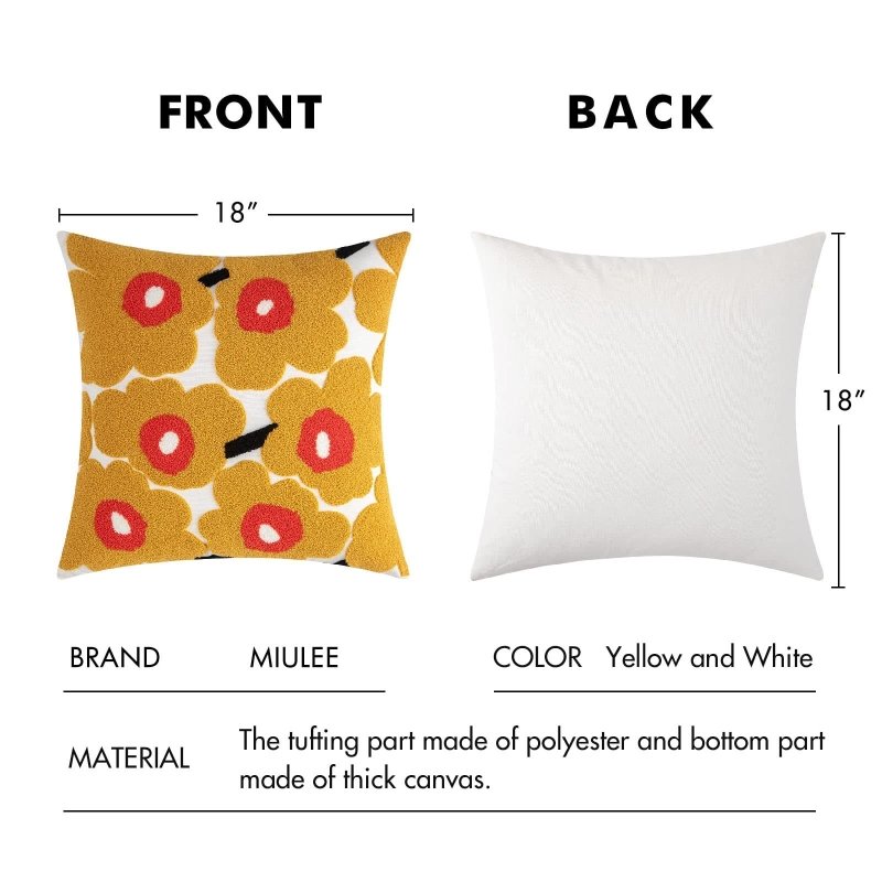 MIULEE Decorative Throw Pillow Covers with Embroidered Flower Square Boho Woven Soft Solid Pillowcases 2 Pack - Miulee