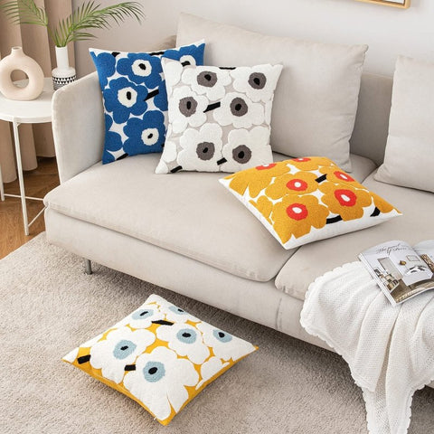 MIULEE Decorative Throw Pillow Covers with Embroidered Flower Square Boho Woven Soft Solid Pillowcases 2 Pack - Miulee