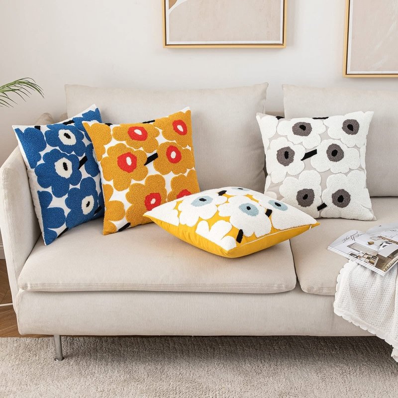MIULEE Decorative Throw Pillow Covers with Embroidered Flower Square Boho Woven Soft Solid Pillowcases 2 Pack - Miulee