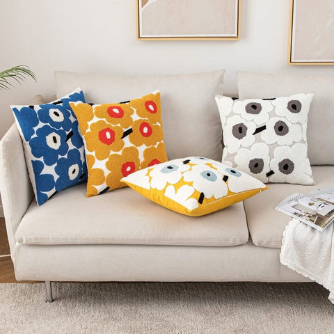 MIULEE Decorative Throw Pillow Covers with Embroidered Flower Square Boho Woven Soft Solid Pillowcases 2 Pack - Miulee