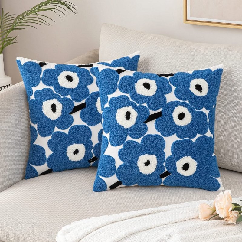 MIULEE Decorative Throw Pillow Covers with Embroidered Flower Square Boho Woven Soft Solid Pillowcases 2 Pack - Miulee
