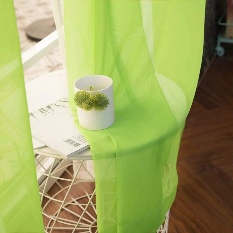 MIULEE Green Solid Sheer Curtains Elegant Grommet Window Voile Panels Drapes Treatment 2 Panels - Miulee