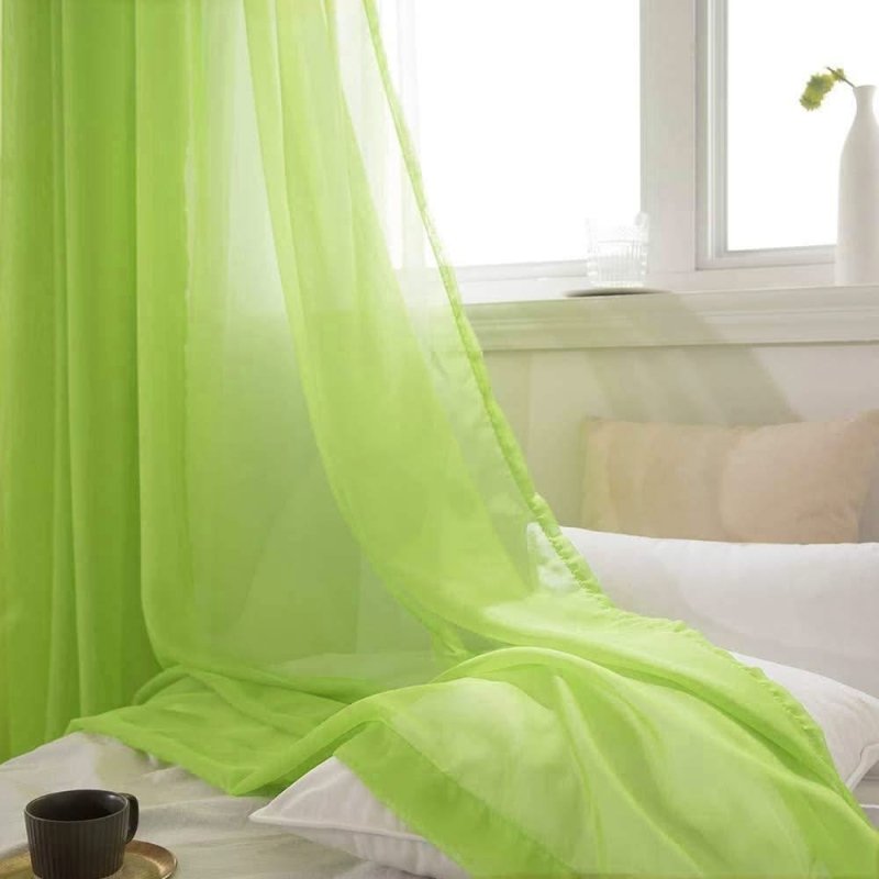 MIULEE Green Solid Sheer Curtains Elegant Grommet Window Voile Panels Drapes Treatment 2 Panels - Miulee