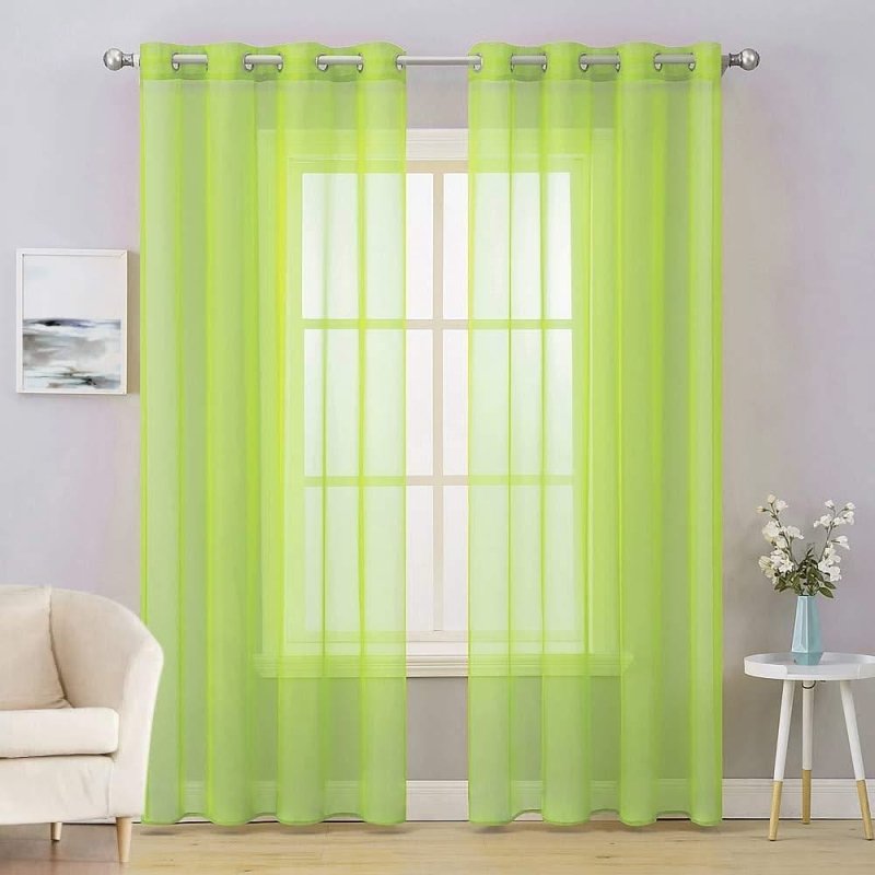 MIULEE Green Solid Sheer Curtains Elegant Grommet Window Voile Panels Drapes Treatment 2 Panels - Miulee