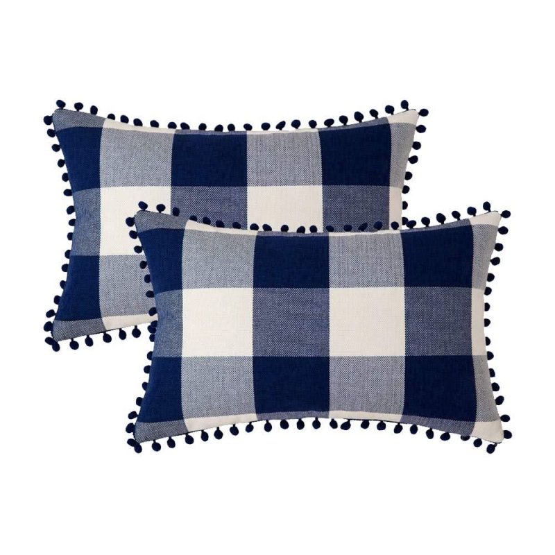 Miulee Halloween Retro Farmhouse Buffalo Plaid Check Pillow Cases with Pom Poms 2 Pack - Miulee