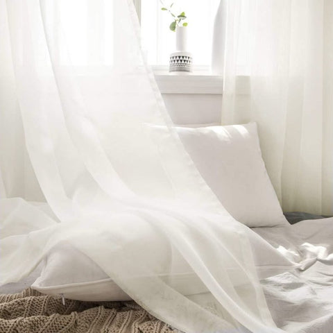 MIULEE Ivory Solid Sheer Curtains Elegant Grommet Window Voile Panels Drapes Treatment 2 Panels - Miulee