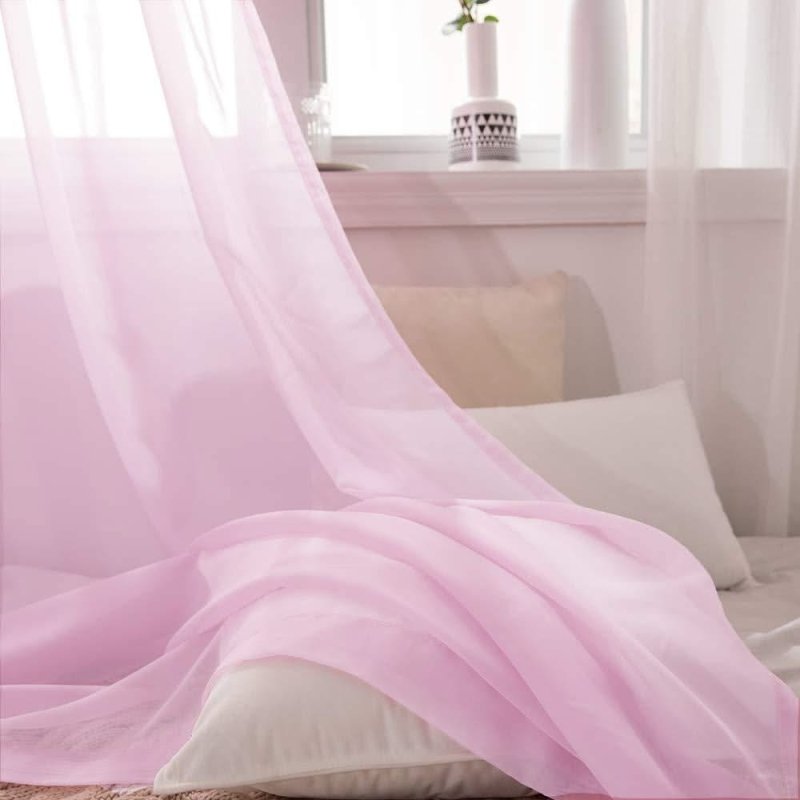 MIULEE Pink Solid Sheer Curtains Elegant Grommet Window Voile Panels Drapes Treatment 2 Panels - Miulee