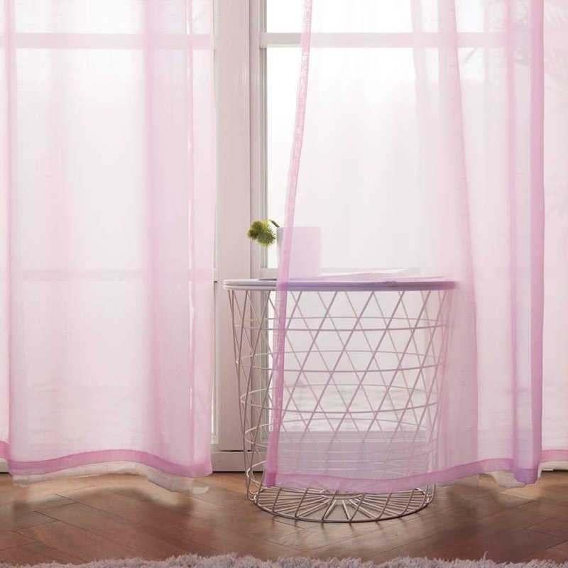 MIULEE Pink Solid Sheer Curtains Elegant Grommet Window Voile Panels Drapes Treatment 2 Panels - Miulee
