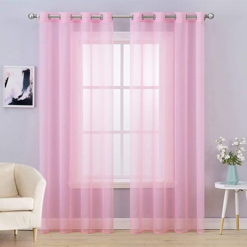 MIULEE Pink Solid Sheer Curtains Elegant Grommet Window Voile Panels Drapes Treatment 2 Panels - Miulee