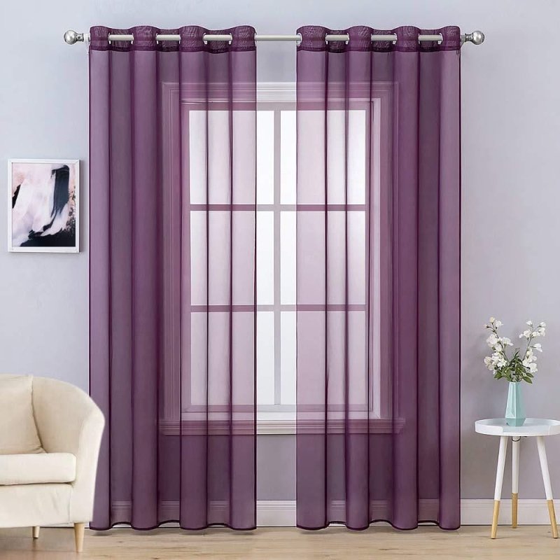 MIULEE Plum Purple Solid Sheer Curtains Elegant Grommet Window Voile Panels Drapes Treatment 2 Panels - Miulee