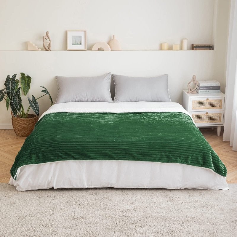 MIULEE Sherpa Blanket - 50 X 60 Inch Fleece Blankets and Throws - Lightweight Warm Soft Stripe Flannel Blanket Perfect for Bed 1 Pack - Miulee