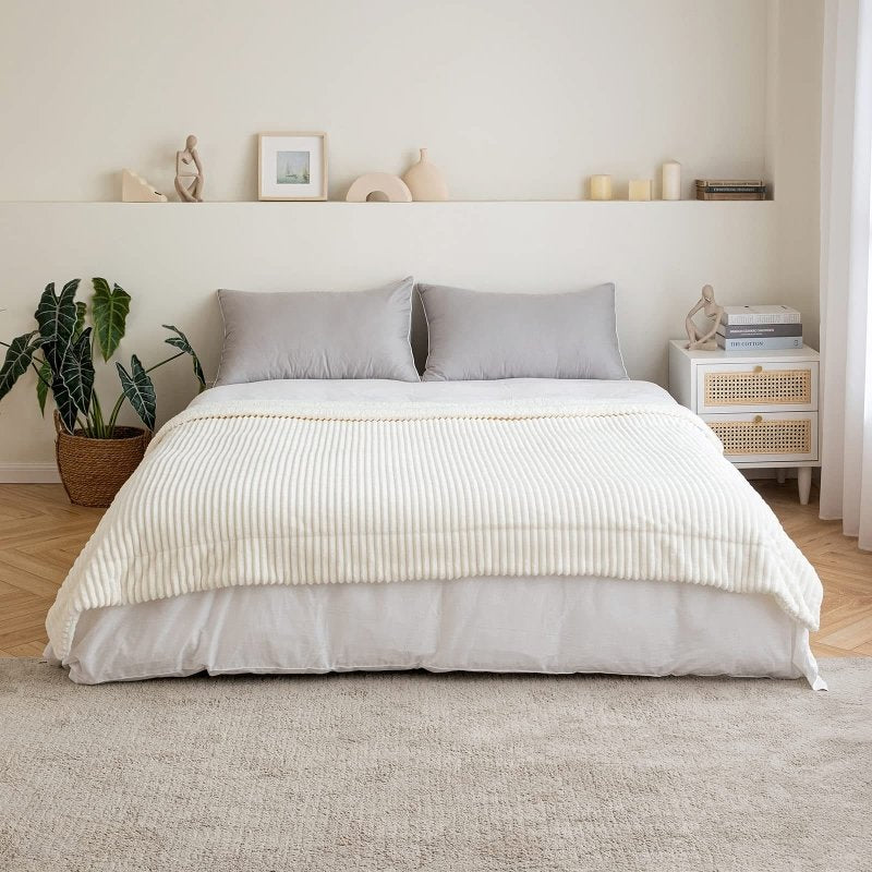 MIULEE Sherpa Blanket - 50 X 60 Inch Fleece Blankets and Throws - Lightweight Warm Soft Stripe Flannel Blanket Perfect for Bed 1 Pack - Miulee