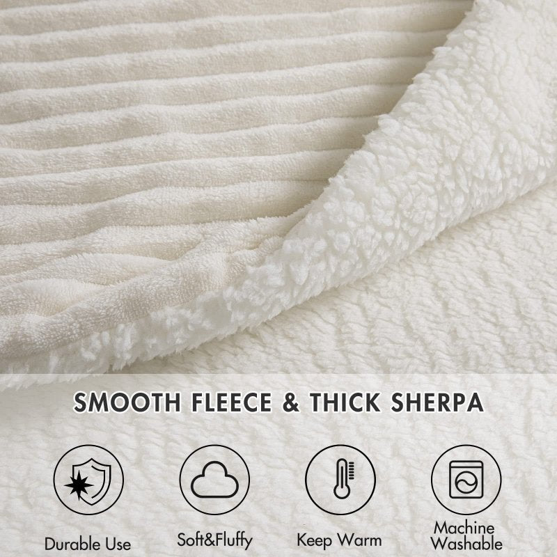 MIULEE Sherpa Blanket - 50 X 60 Inch Fleece Blankets and Throws - Lightweight Warm Soft Stripe Flannel Blanket Perfect for Bed 1 Pack - Miulee