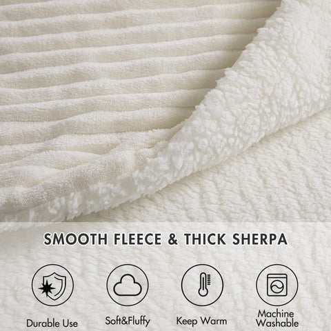 MIULEE Sherpa Blanket - 50 X 60 Inch Fleece Blankets and Throws - Lightweight Warm Soft Stripe Flannel Blanket Perfect for Bed 1 Pack - Miulee
