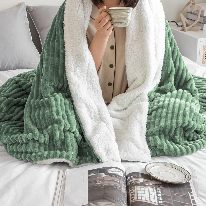 MIULEE Sherpa Blanket - 50 X 60 Inch Fleece Blankets and Throws - Lightweight Warm Soft Stripe Flannel Blanket Perfect for Bed 1 Pack - Miulee