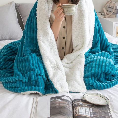 MIULEE Sherpa Blanket - 50 X 60 Inch Fleece Blankets and Throws - Lightweight Warm Soft Stripe Flannel Blanket Perfect for Bed 1 Pack - Miulee