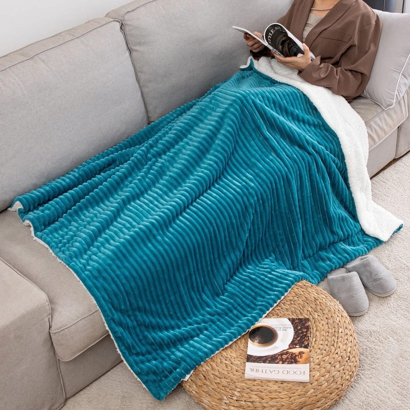 MIULEE Sherpa Blanket - 50 X 60 Inch Fleece Blankets and Throws - Lightweight Warm Soft Stripe Flannel Blanket Perfect for Bed 1 Pack - Miulee