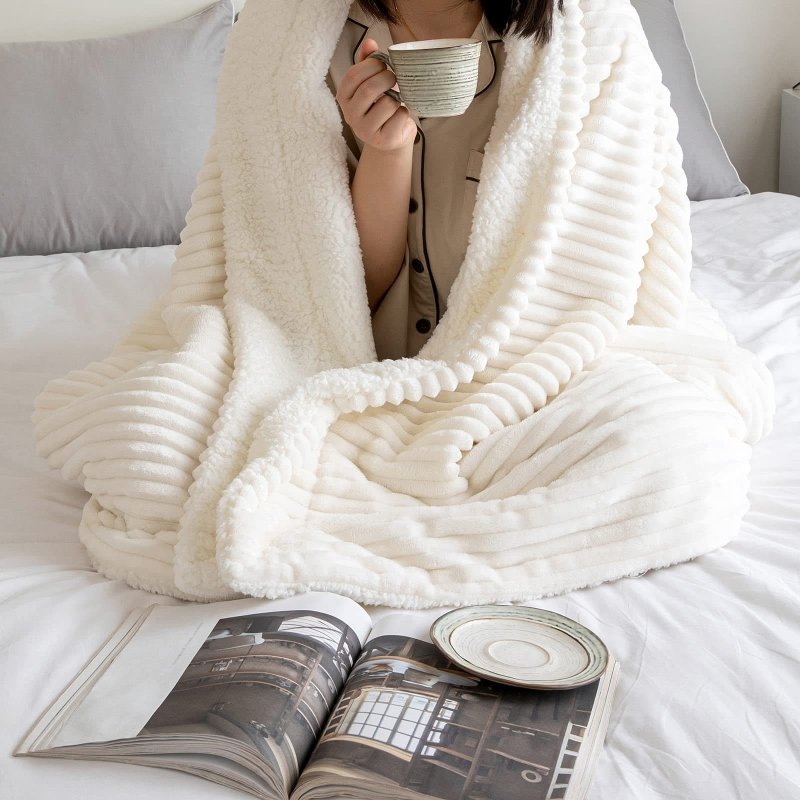 MIULEE Sherpa Blanket - 50 X 60 Inch Fleece Blankets and Throws - Lightweight Warm Soft Stripe Flannel Blanket Perfect for Bed 1 Pack - Miulee