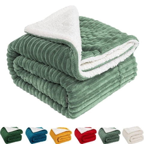 MIULEE Sherpa Blanket - 50 X 60 Inch Fleece Blankets and Throws - Lightweight Warm Soft Stripe Flannel Blanket Perfect for Bed 1 Pack - Miulee