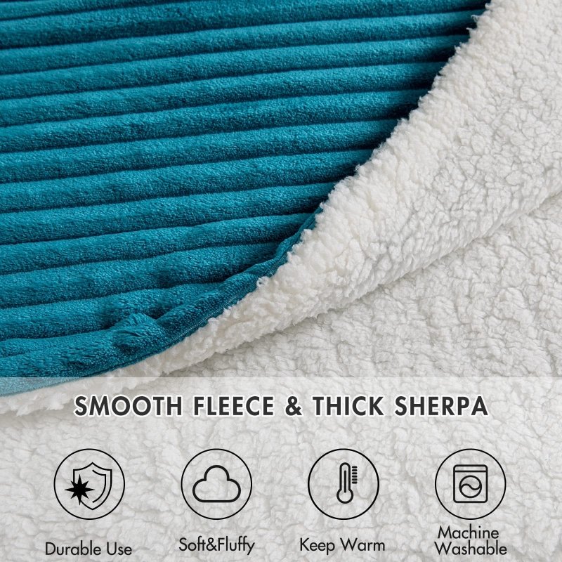 MIULEE Sherpa Blanket - 50 X 60 Inch Fleece Blankets and Throws - Lightweight Warm Soft Stripe Flannel Blanket Perfect for Bed 1 Pack - Miulee