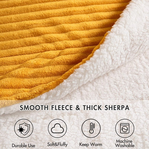 MIULEE Sherpa Blanket - 50 X 60 Inch Fleece Blankets and Throws - Lightweight Warm Soft Stripe Flannel Blanket Perfect for Bed 1 Pack - Miulee