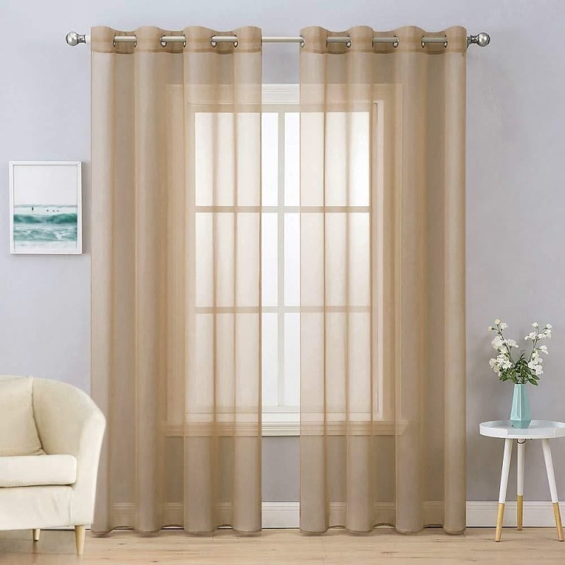 MIULEE Taupe Brown Solid Sheer Curtains Elegant Grommet Window Voile Panels Drapes Treatment 2 Panels - Miulee