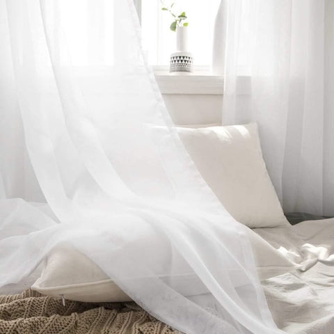 White Solid Sheer Curtains Grommet