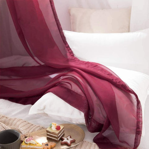 MIULEE Wine Red Solid Sheer Curtains Elegant Grommet Window Voile Panels Drapes Treatment 2 Panels - Miulee
