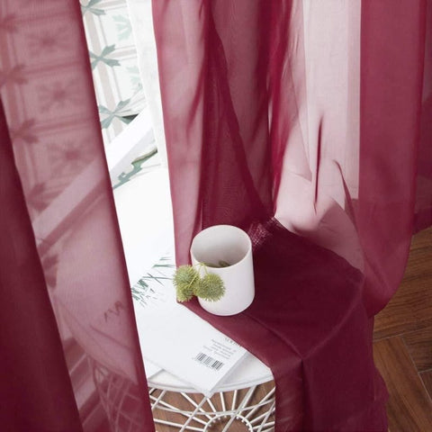 MIULEE Wine Red Solid Sheer Curtains Elegant Grommet Window Voile Panels Drapes Treatment 2 Panels - Miulee