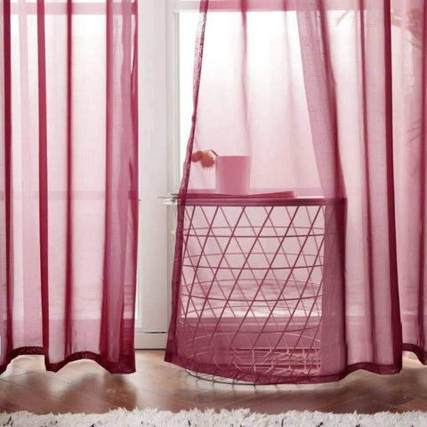 MIULEE Wine Red Solid Sheer Curtains Elegant Grommet Window Voile Panels Drapes Treatment 2 Panels - Miulee